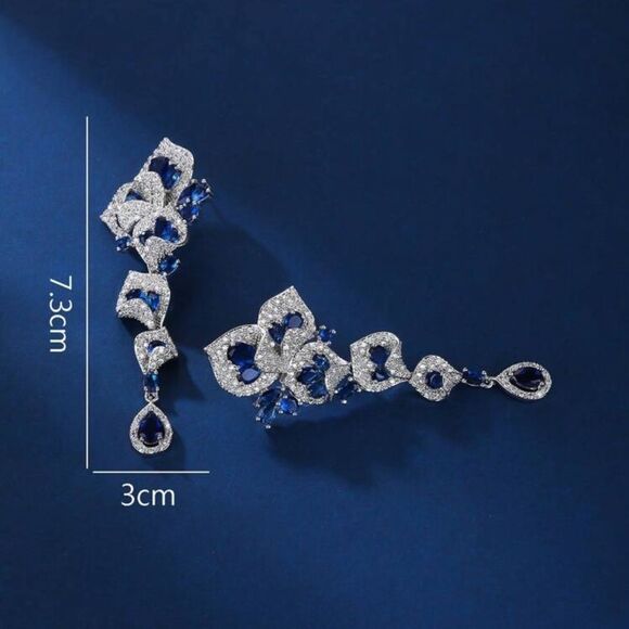 Luxury Blue Crystal Drop Earrings with sterling silver Stud - Picture 6 of 14